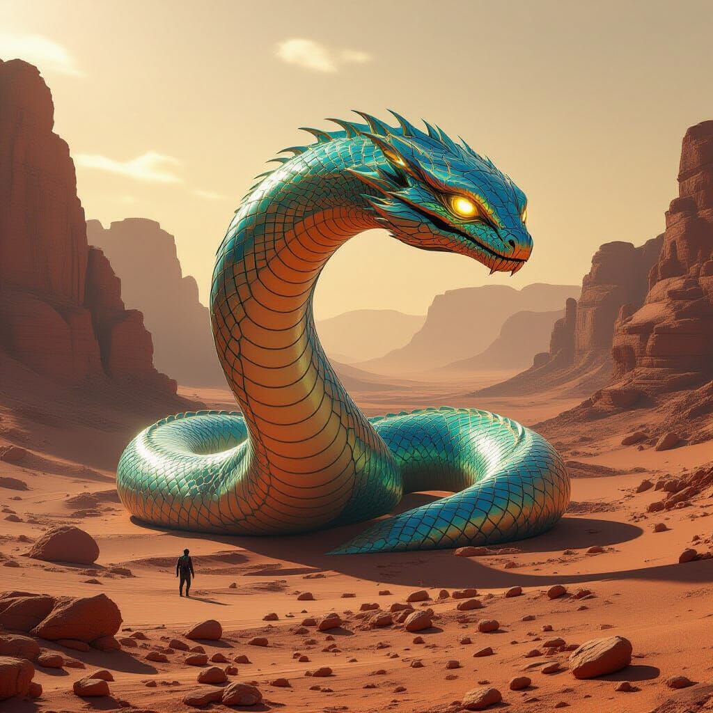 Colossal Iridescent Alien Serpent on Mars