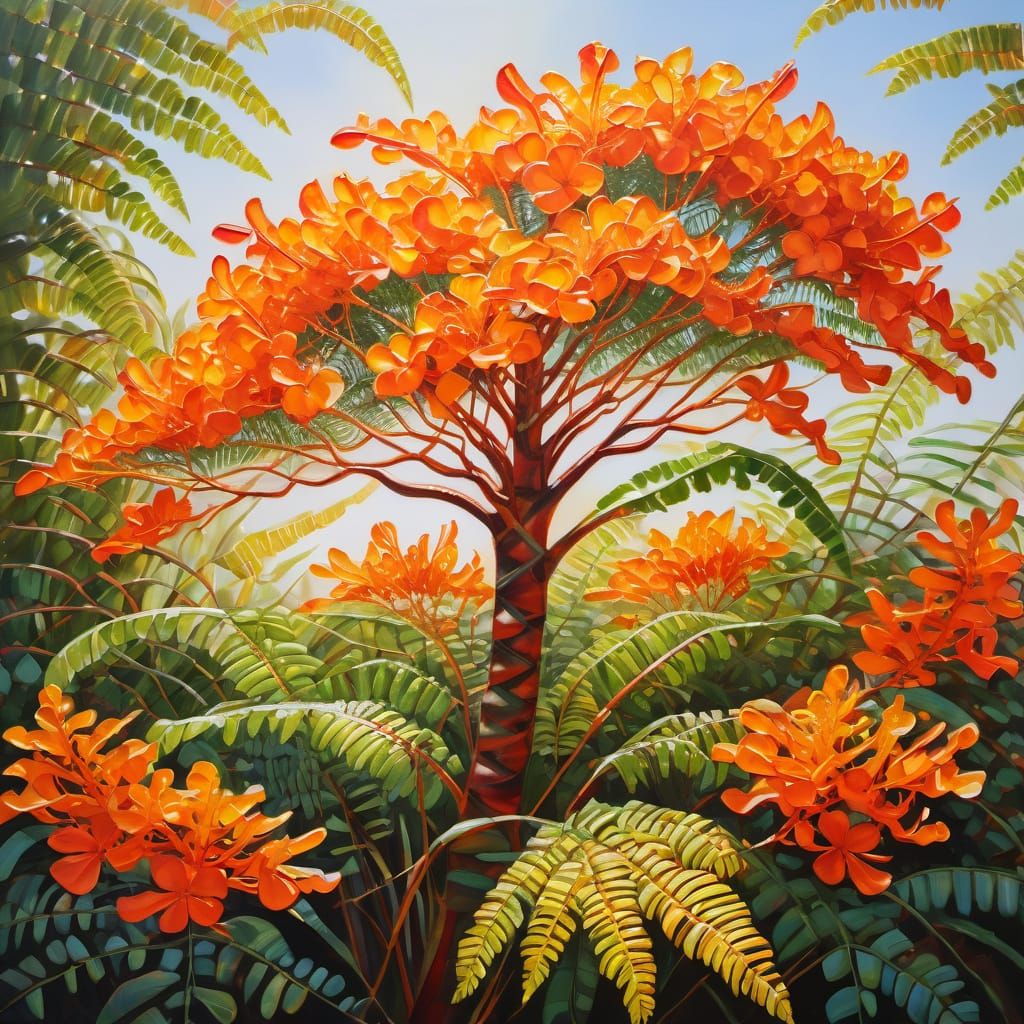 Flame tree: Delonix regia is a species of flowering plant in...