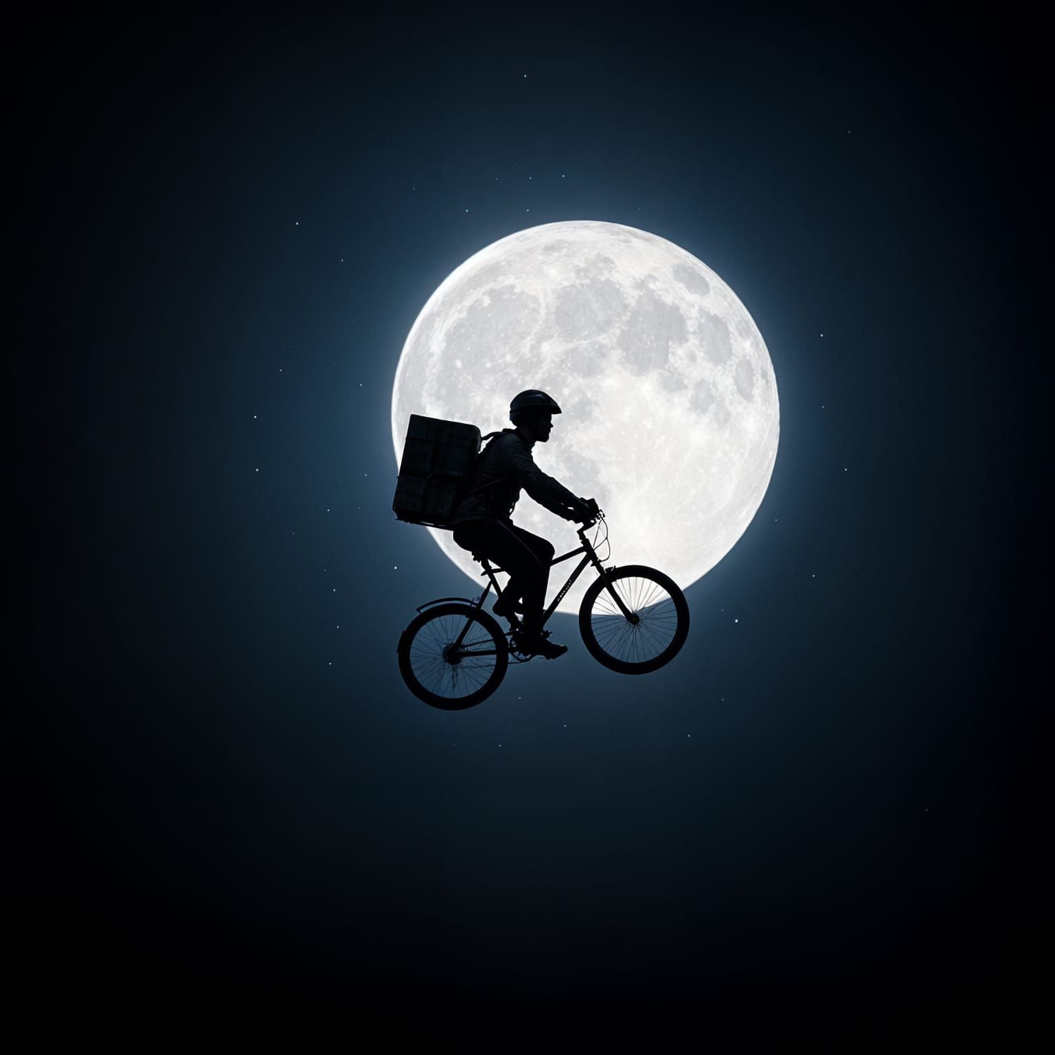 Delivery Guy Silhouette Flying in Night Sky