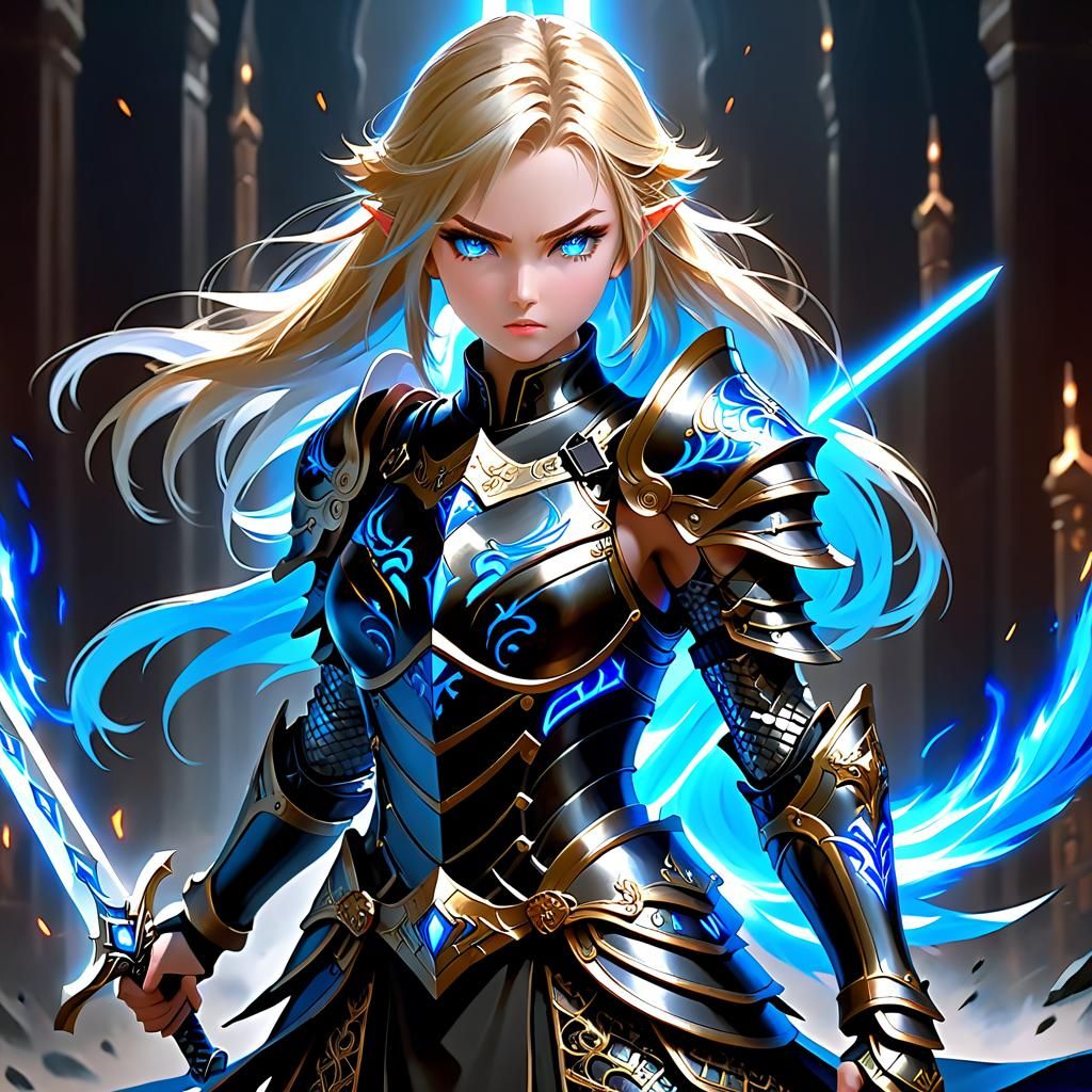 Female Paladin Charging into Battle as Digital Art