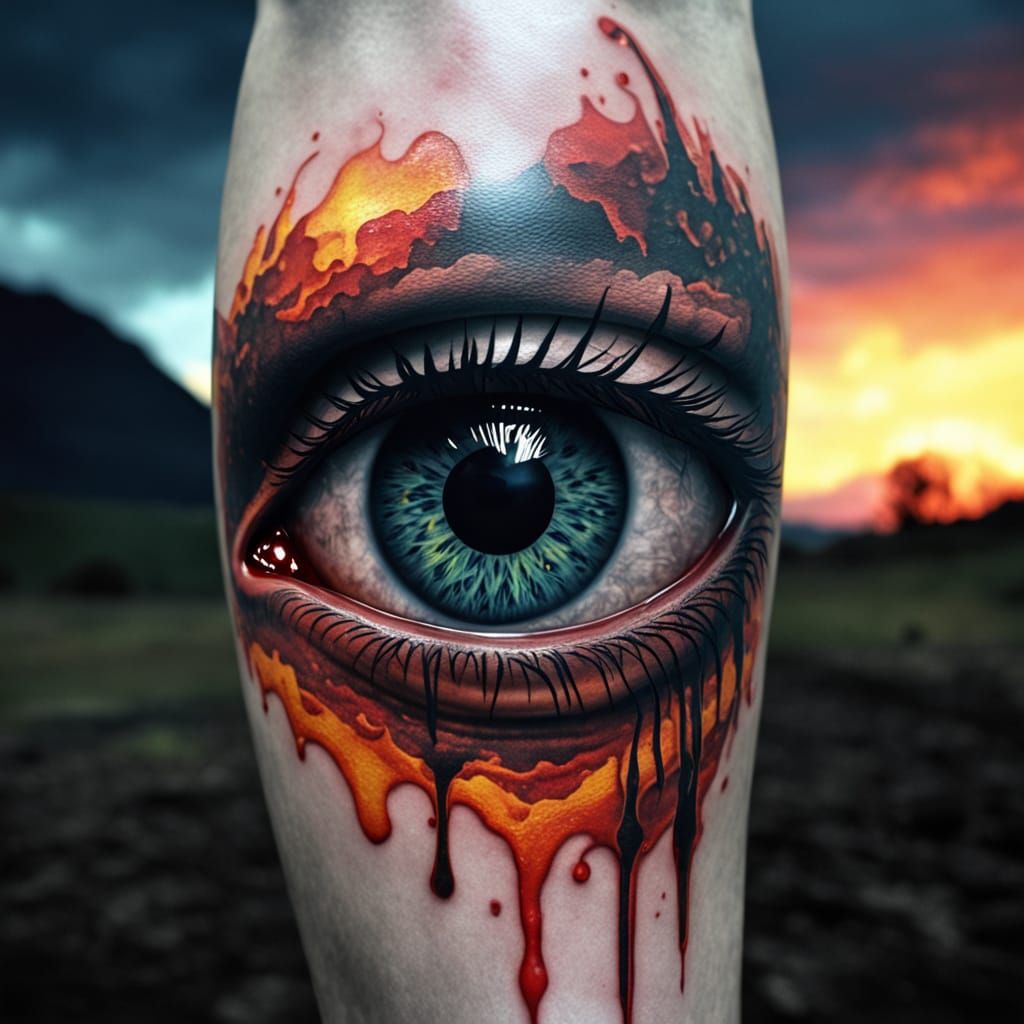 Surreal Masterpiece: Calf with Escaping Eye Tattoo