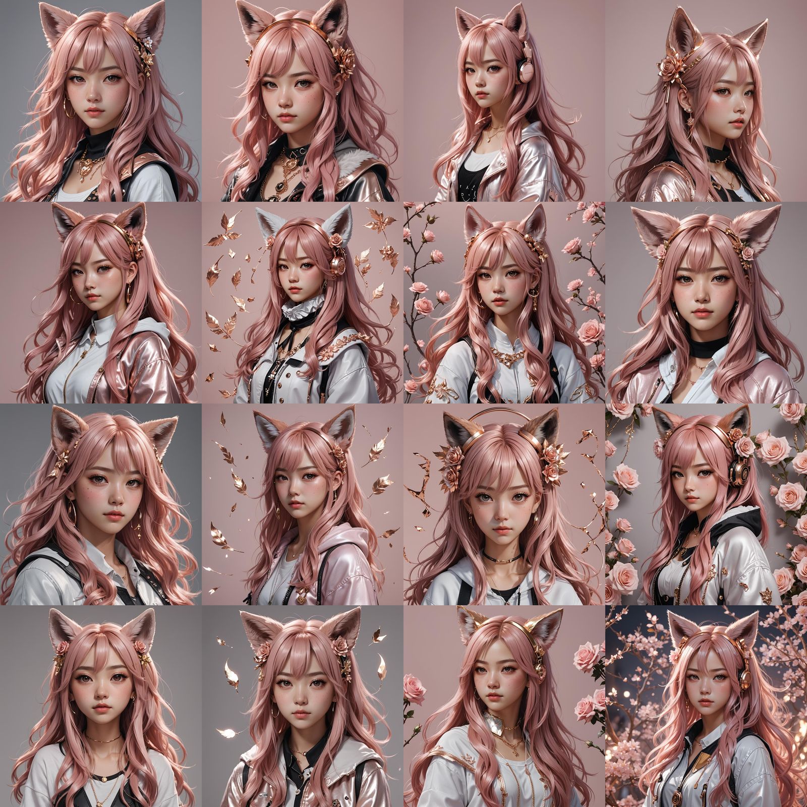 Rose Gold Anime Girl with Wolf Features