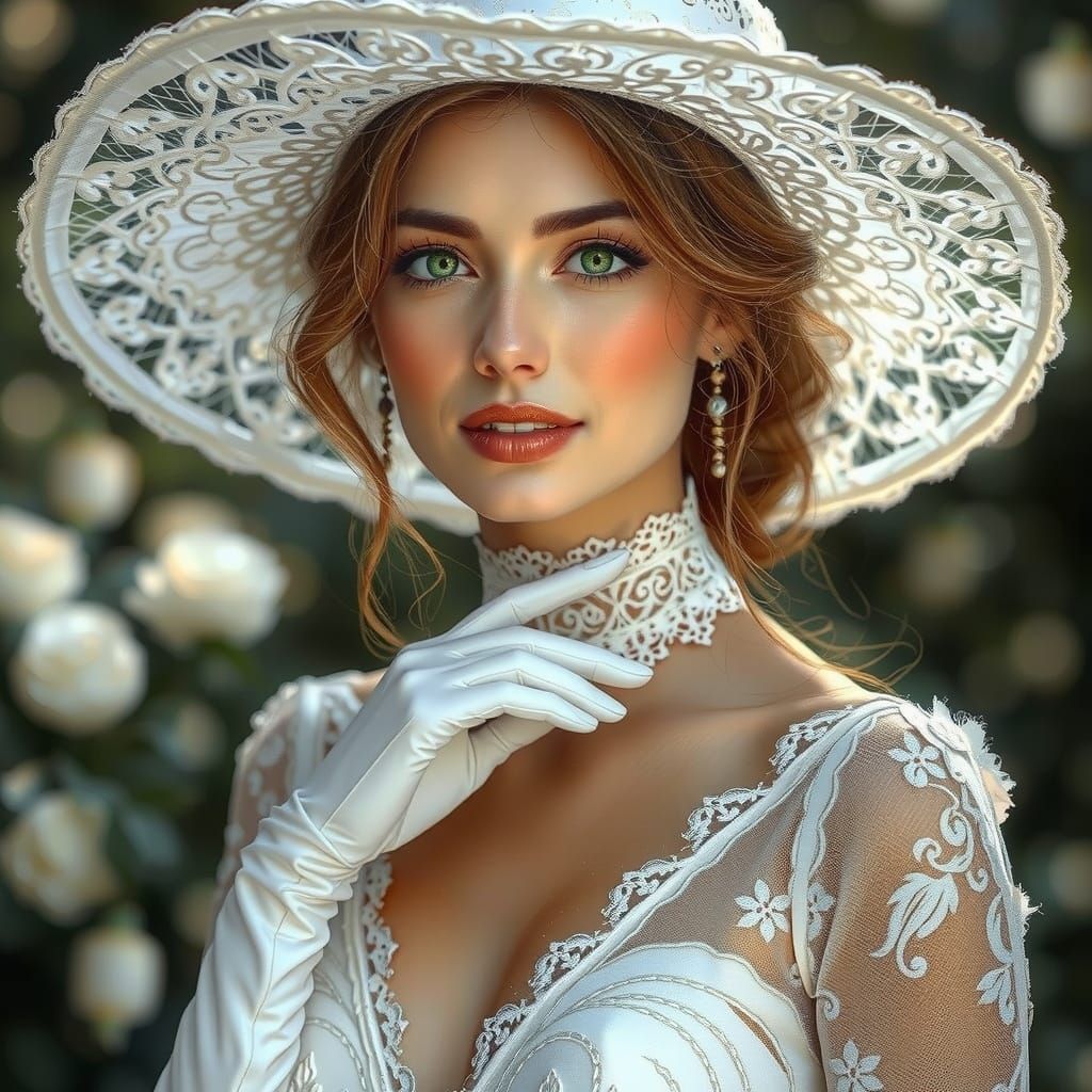 Elegant Woman in Lace, Photorealistic Style