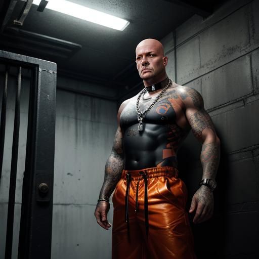 Sinister Skinhead in Prison Cell, Digital Art