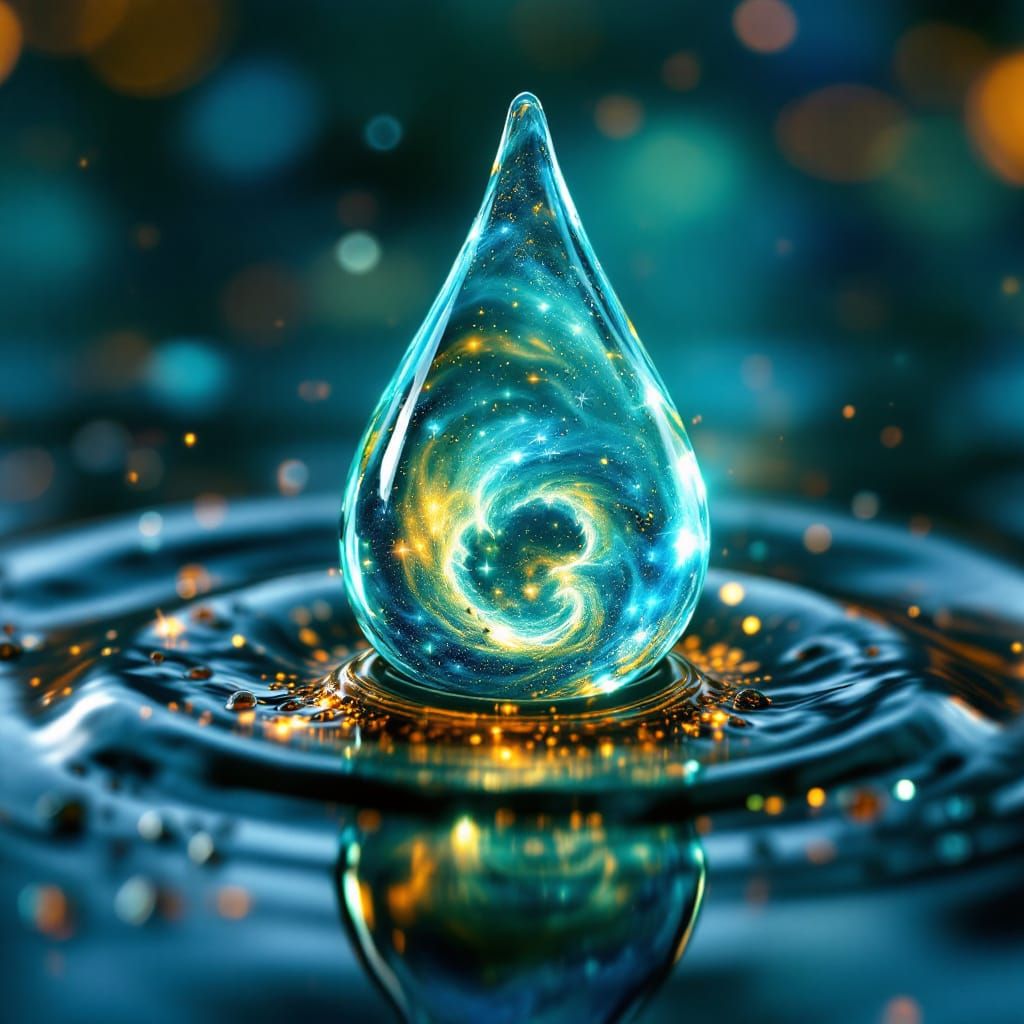 Cosmic Galaxies Within a Teardrop Macro Photo