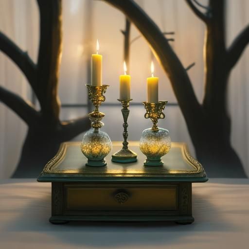 Calineczka in Fantasy Room with Candle Holder