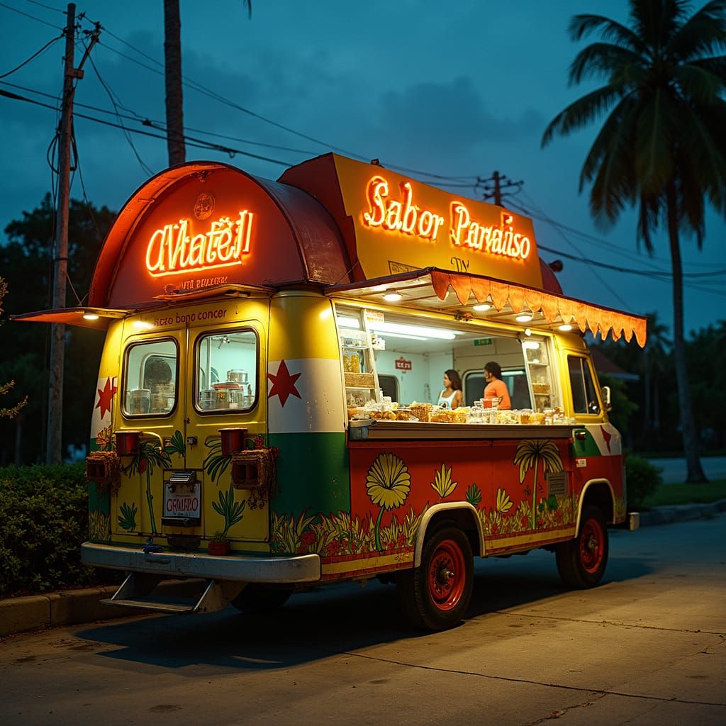 Dominican Food Truck with Vibrant Film Aesthetic