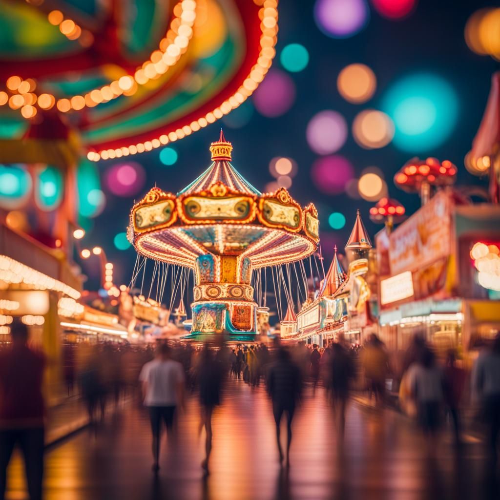 Colorful AI Carnival Microcosm: Whimsical Attractions