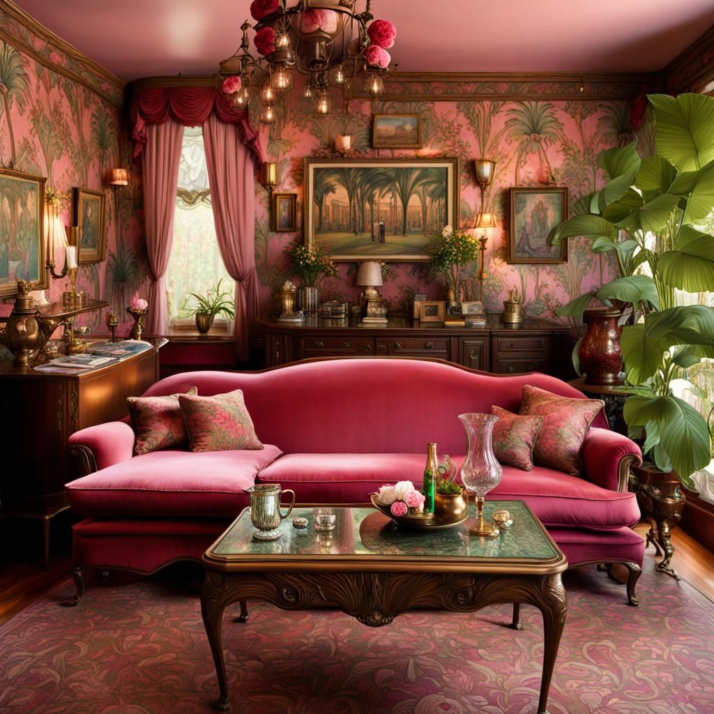 Victorian Art Nouveau Parlor:  Rose Pink