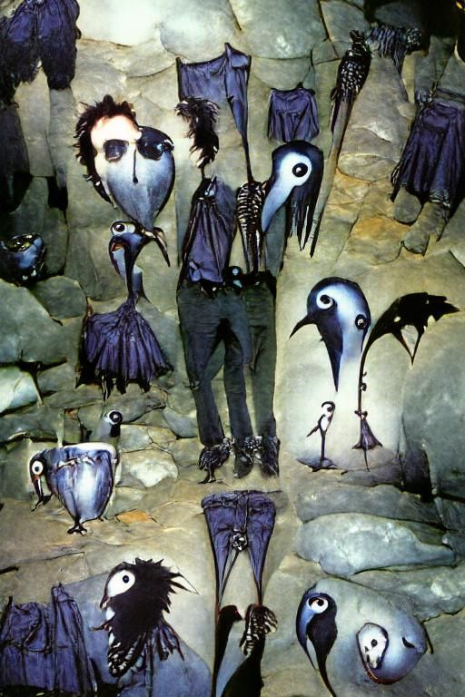Undead Raven Figures in Dark Cave, Gothic Fantasy