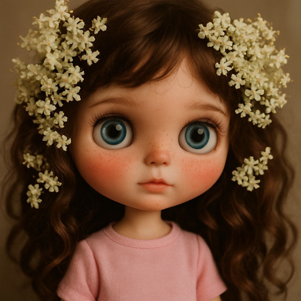 Blythe Doll with Elderflowers and Light Blue Eyes