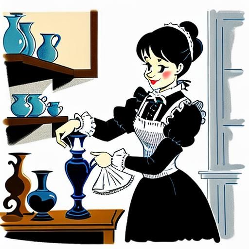 Charming French Maid Cartoon Ink Sketch