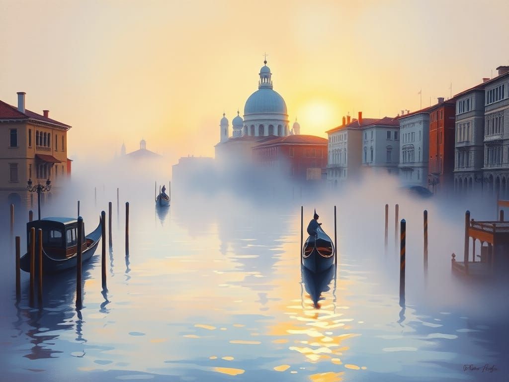 Misty Venice Dawn in Impressionist Style