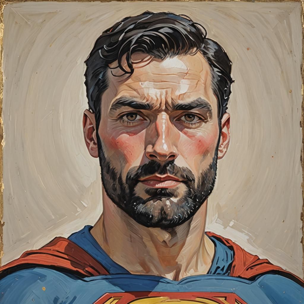 Waist-Up Portrait of a Handsome Superman in Hodler Style