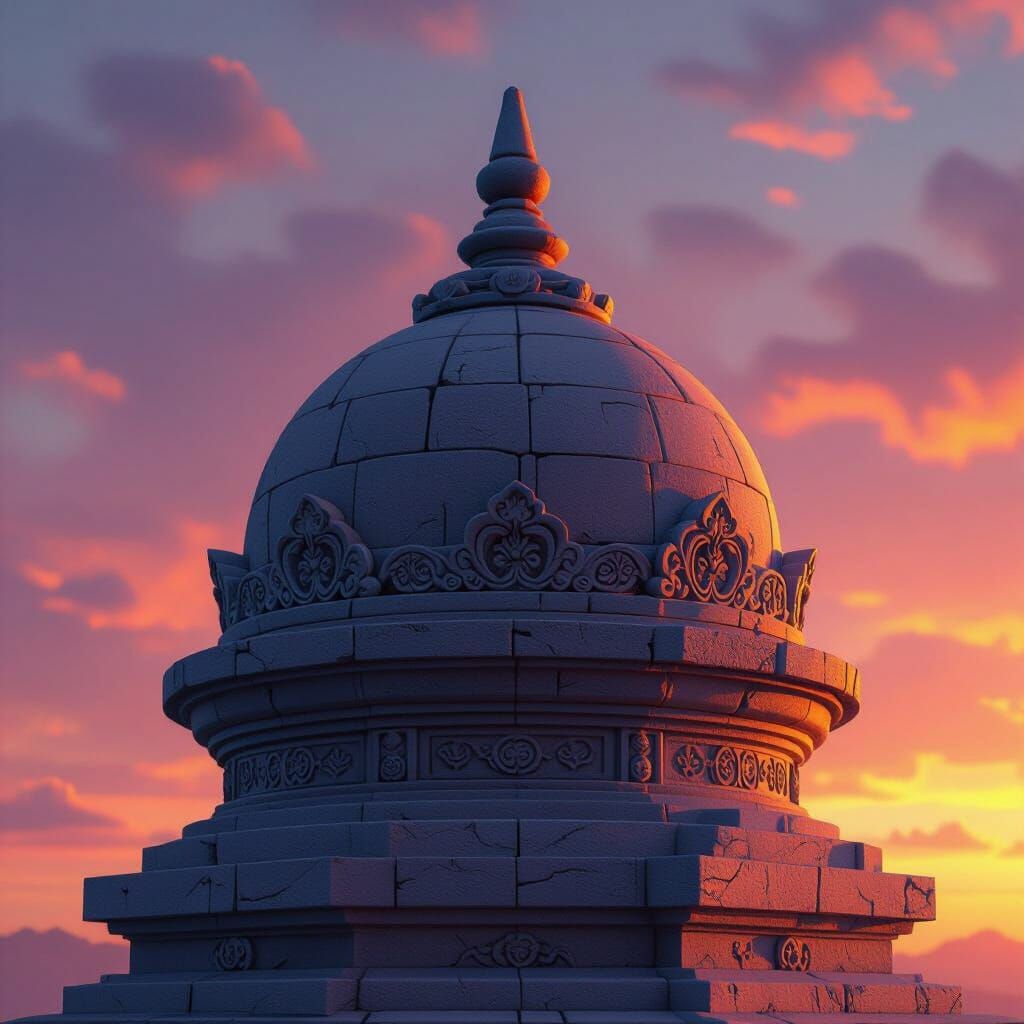 Stone Pagoda Monument at Sunset