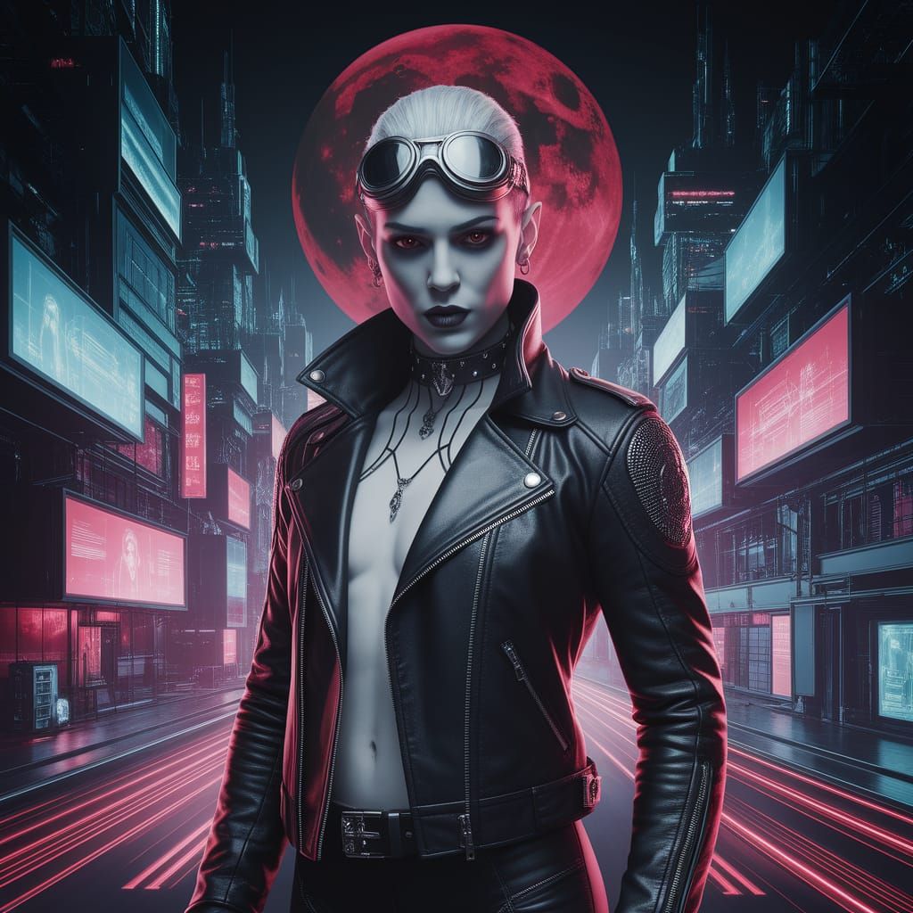 Cyberpunk Vampire in Futuristic Cityscape