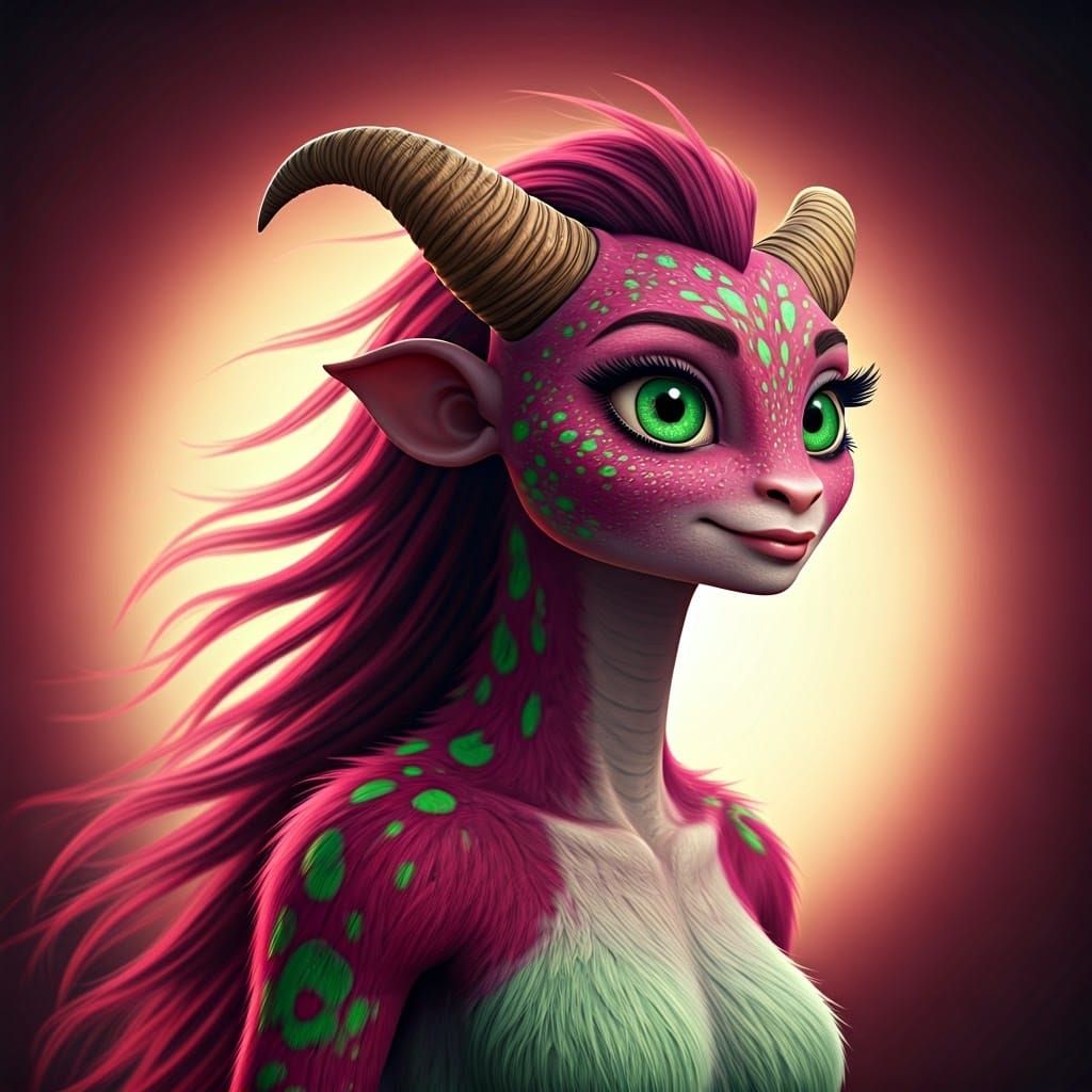 Magenta Furry Monster Breathes Fire: 3D Digital Art