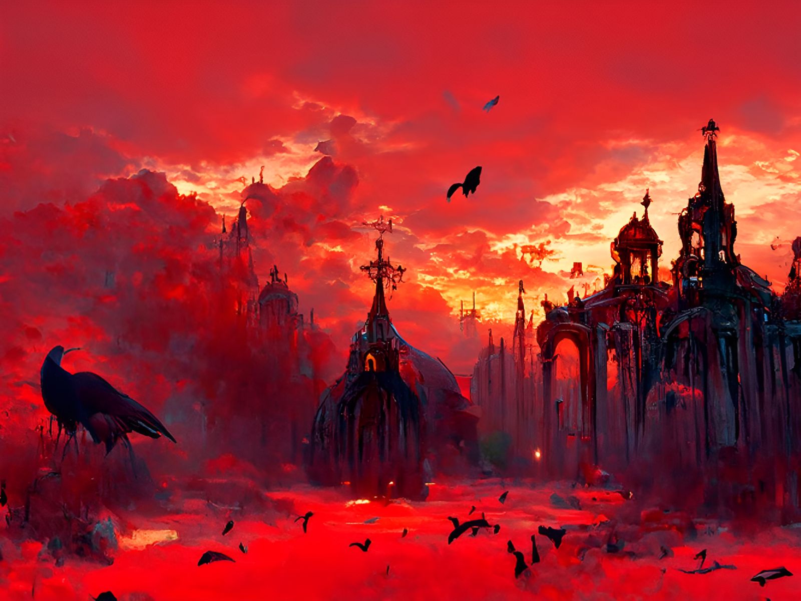 Gothic Crow Cathedral at Dusk