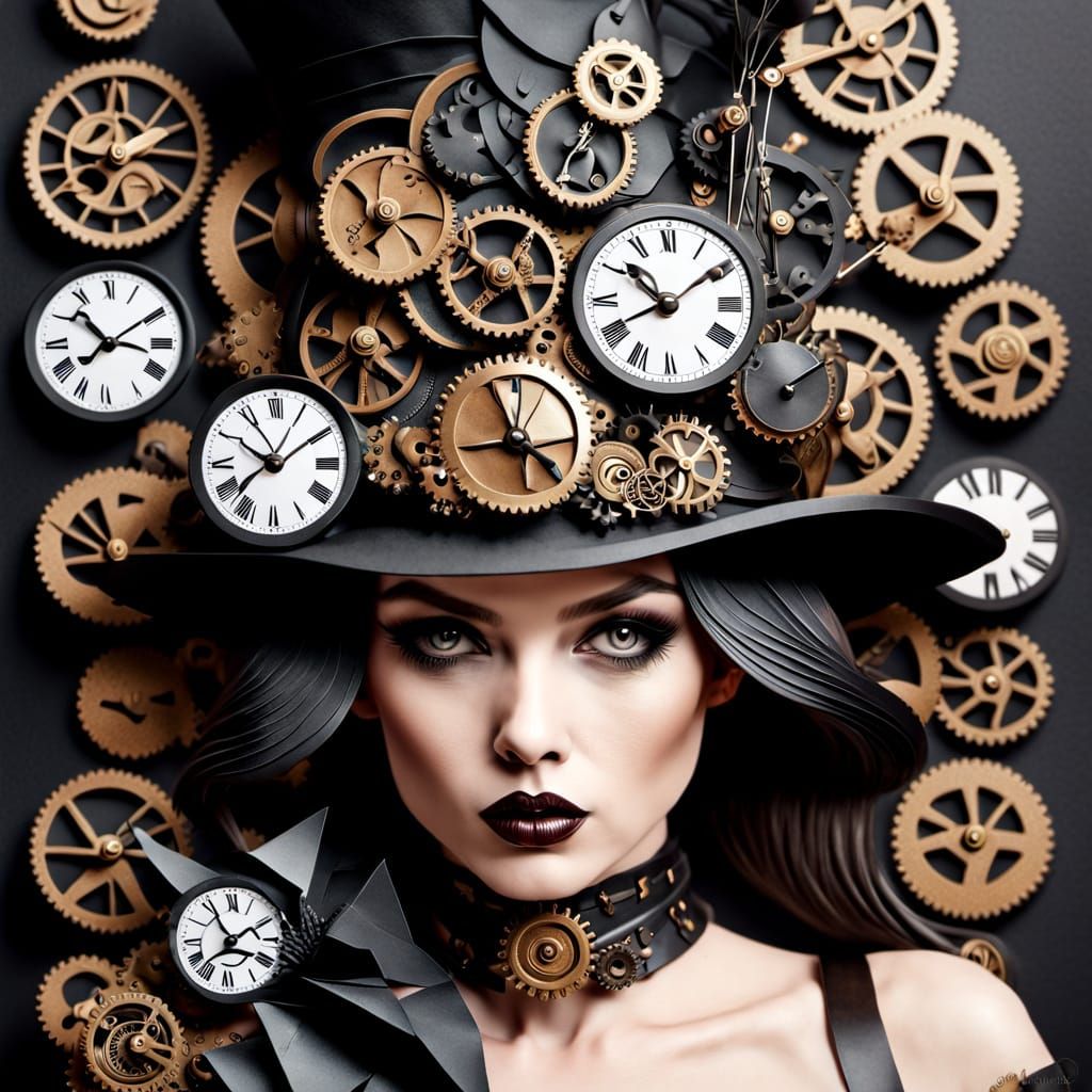 Hyperdetailed Steampunk Origami Woman in 8K