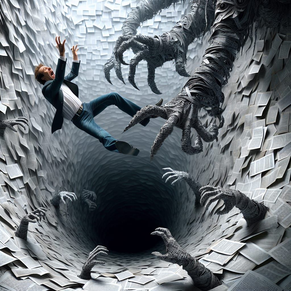 Man Plummets into Paper Abyss: Dramatic Digital Art