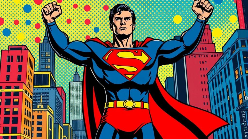 Superman in Retro-Futuristic Comic Book Style