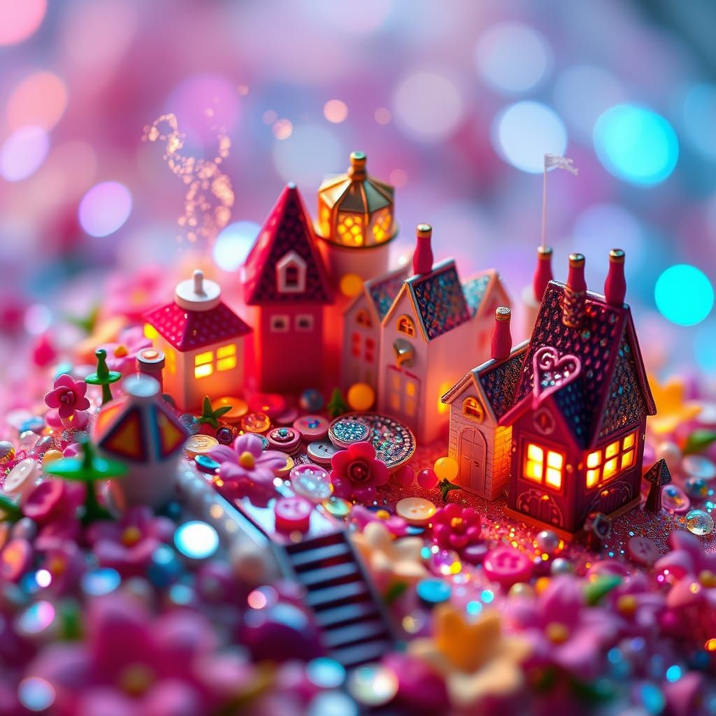 Miniature Town of Buttons and Teacups: Macro Photography