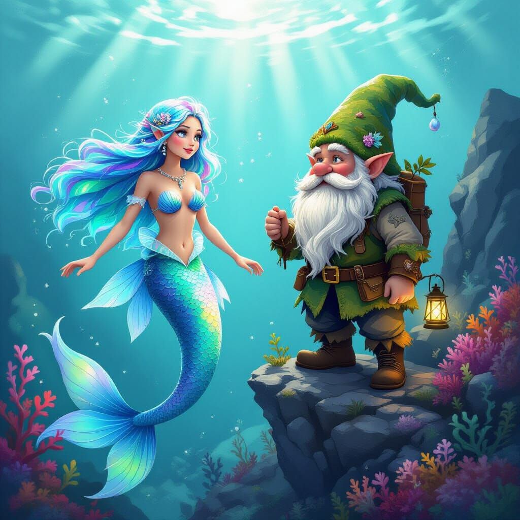 Mermaid and Gnome Blend: Mystical Sea Meets Rugged Mountain