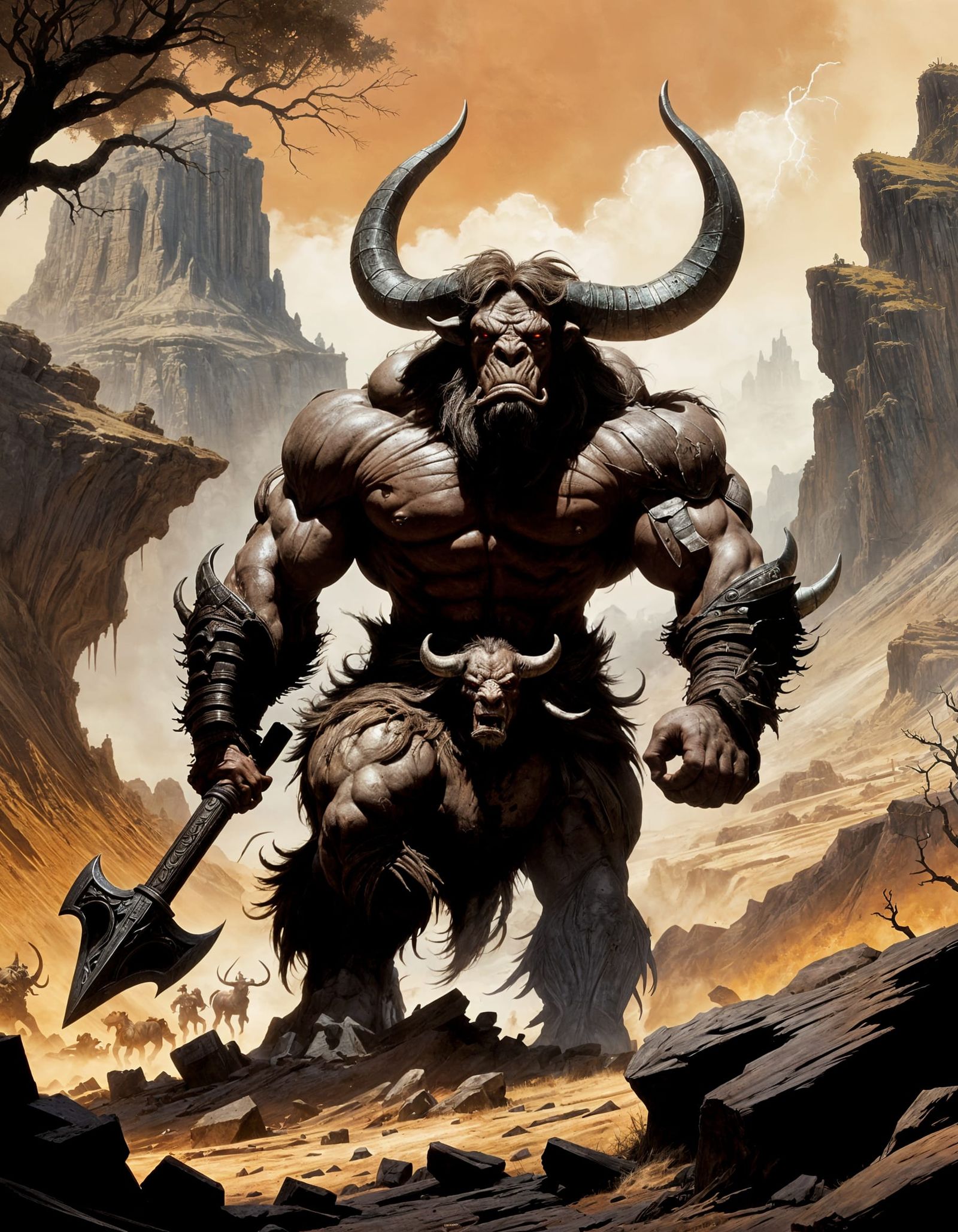 Heroic Minotaur on Battlefield in Fantasy Art