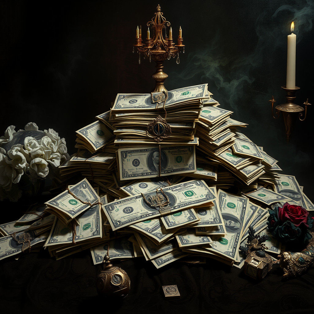 Opulent Still Life of Money in Art Deco Style