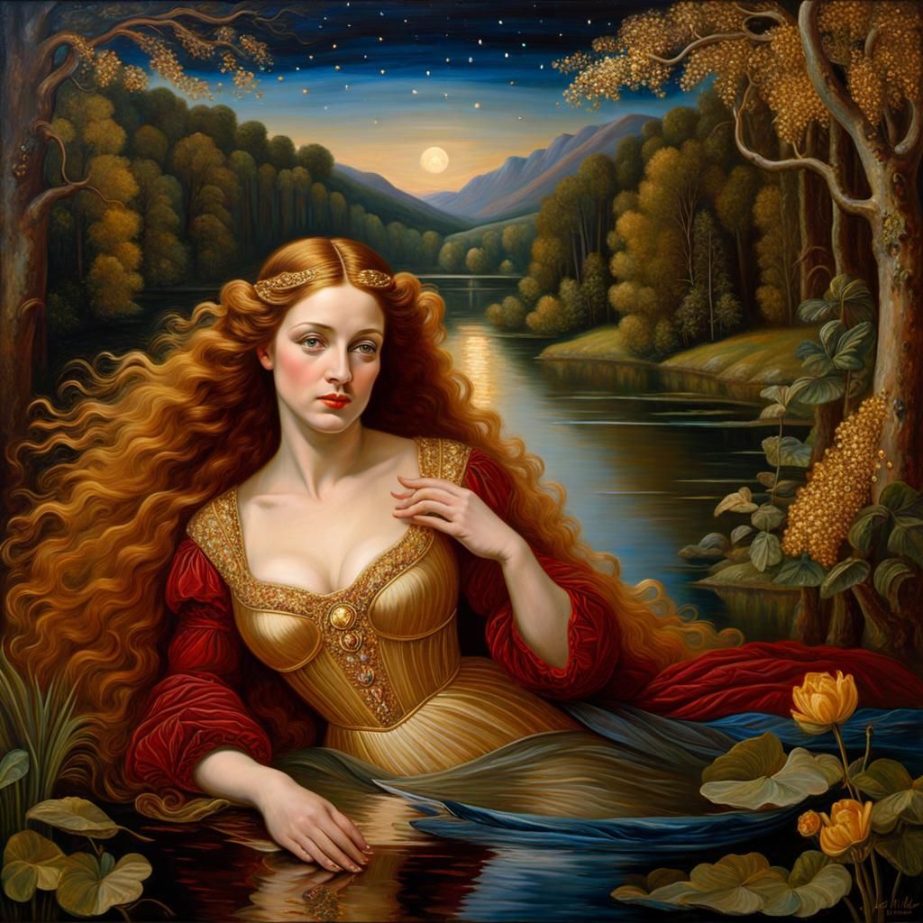Lady of the Lake in Pre-Raphaelite Style