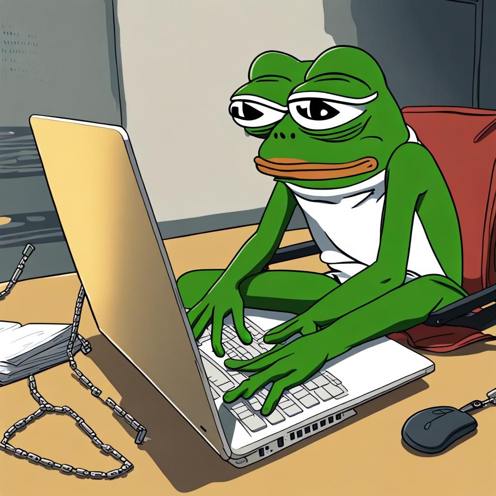 Make a upfront picture/meme of pepe the frog with programmin...