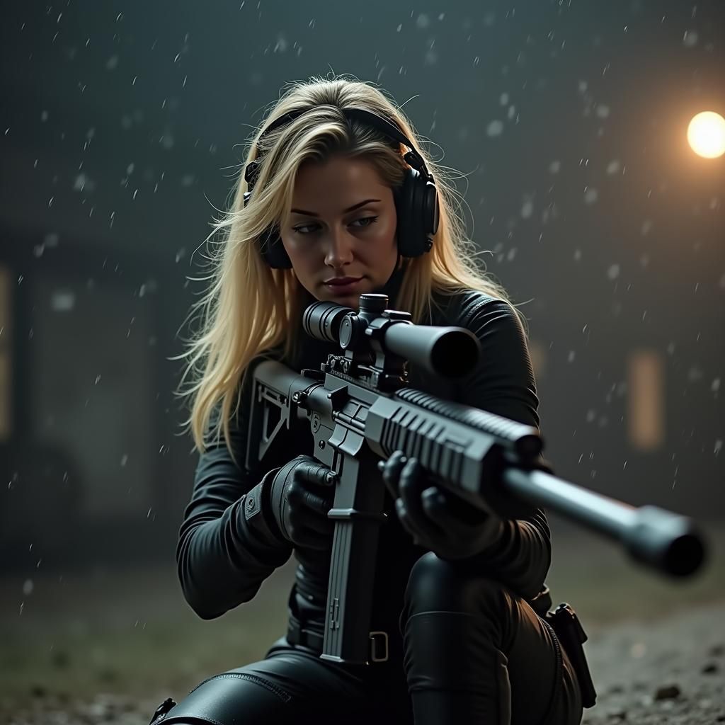 Tactical Female Sniper in Gritty Cinematic Style