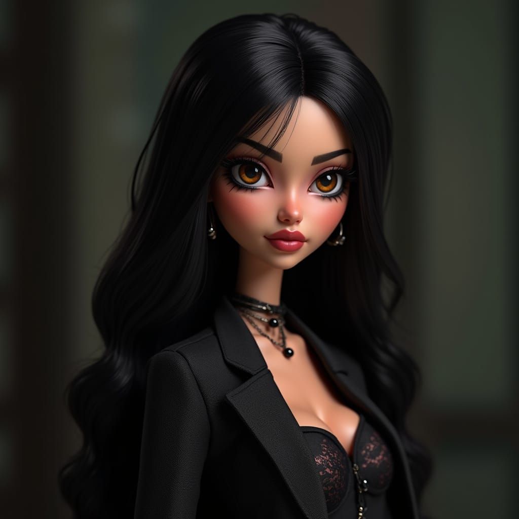 Bratz-Style Woman in 3D Render with Dark Aesthetic