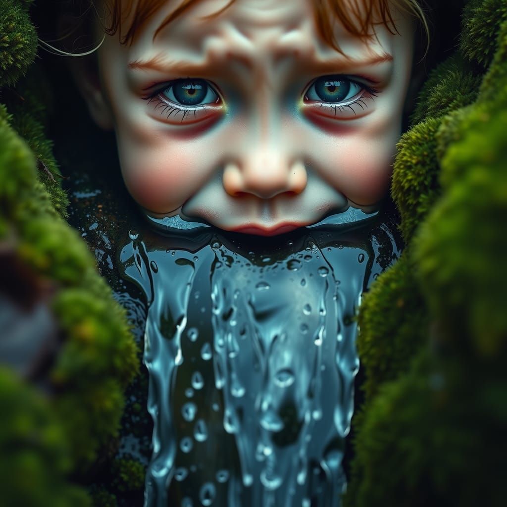 Waterfall Tears: An Emotional Portrait of a Child