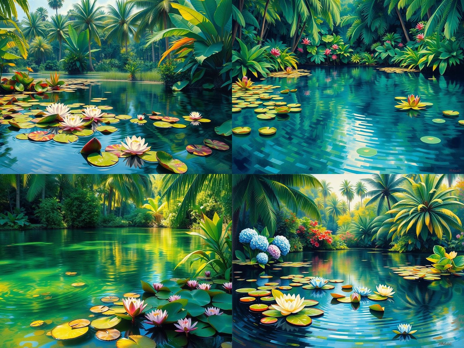 Impressionistic Lake with Tropical Forest Reflection
