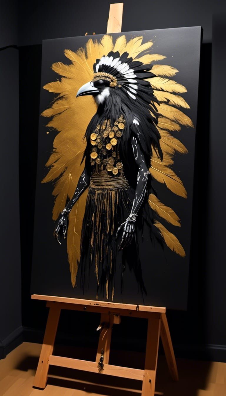 Native American Dancer Painting with Golden Shadow