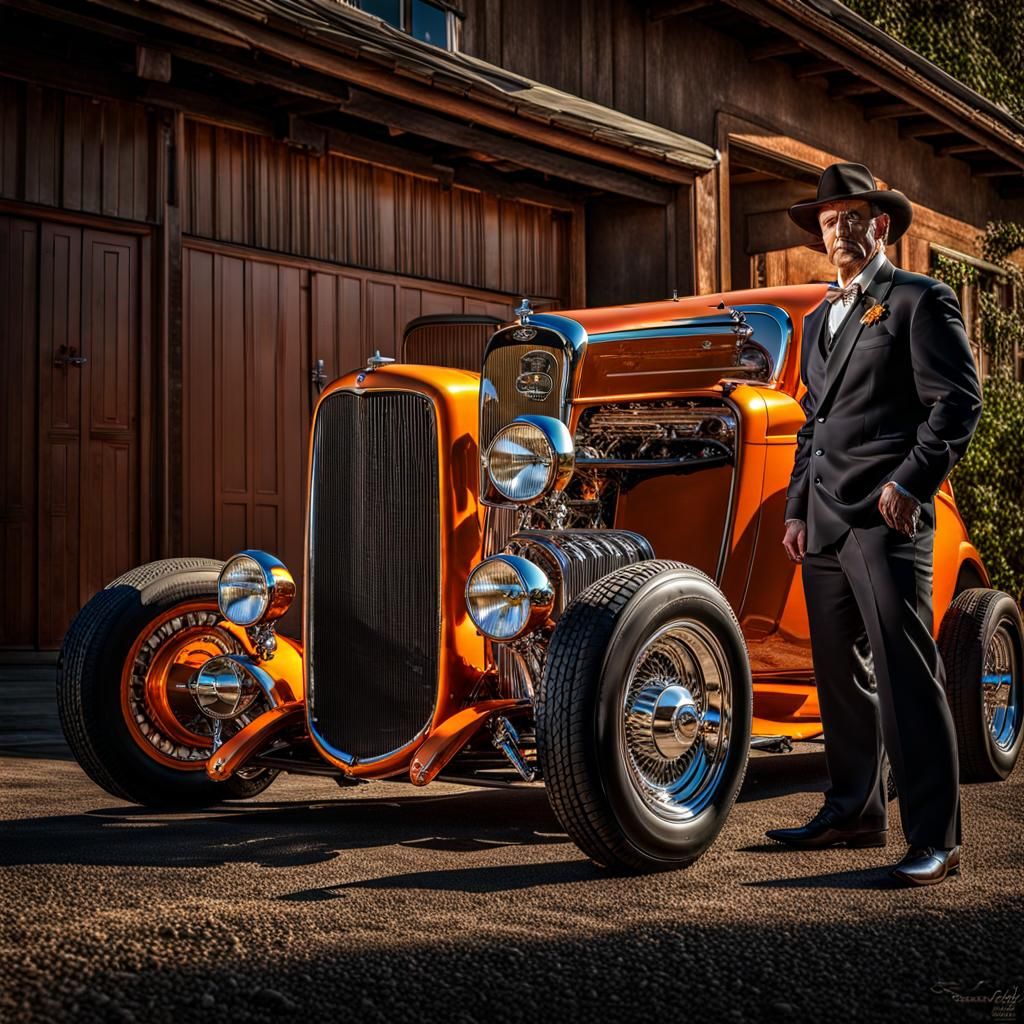 Hyperrealistic Orange Ford Coupe Portrait, Detailed HDR