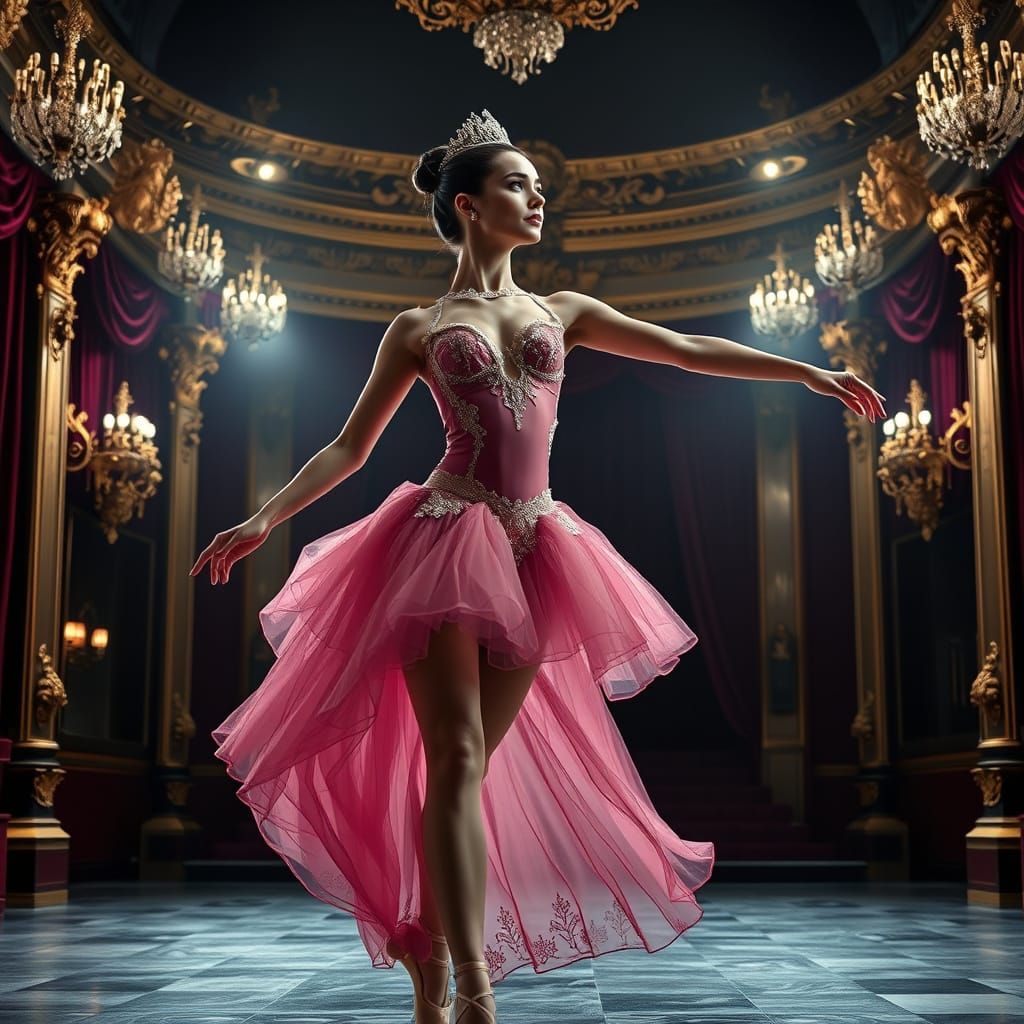 Ballerina in Opulent Pink Leotard and Tutu