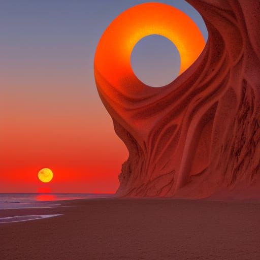 Gaudi Arches on Beach at Sunset