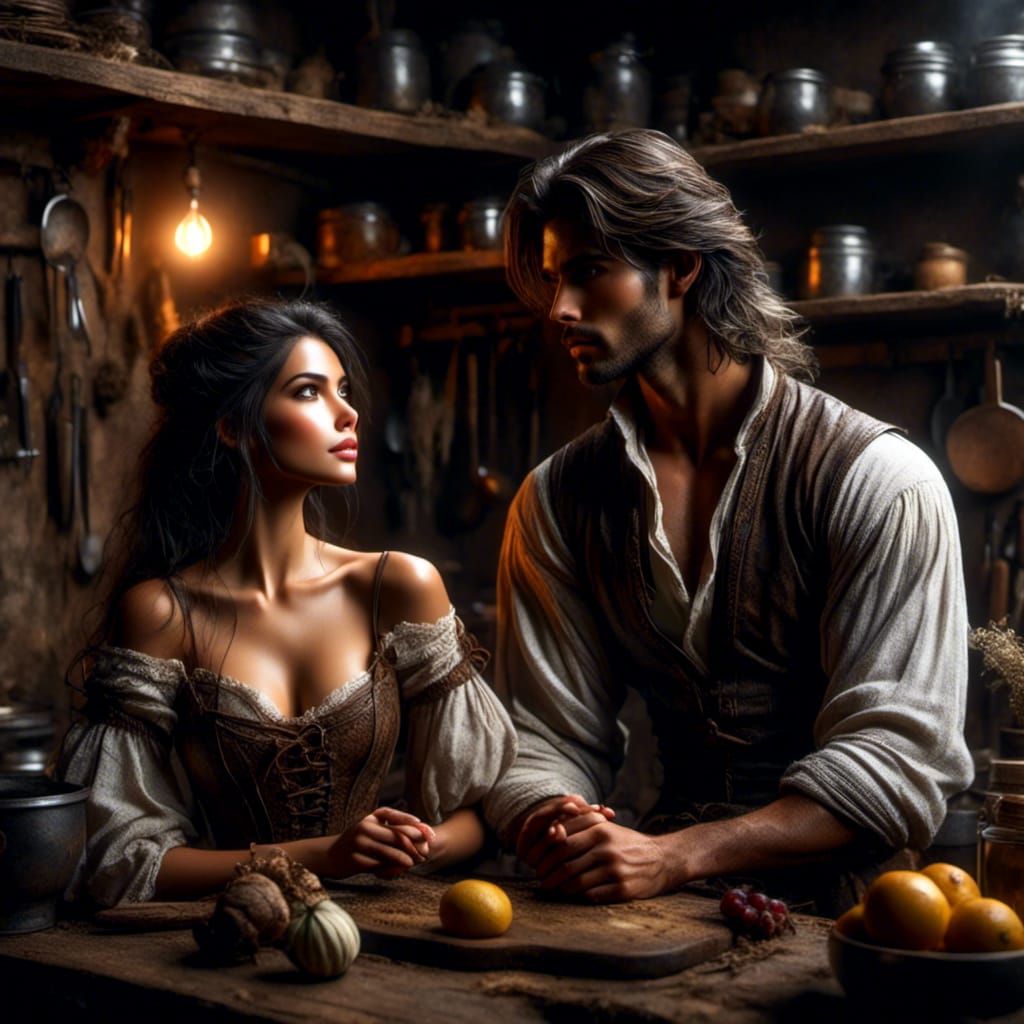 Detailed Portrait of Woman and Man in Kitchen