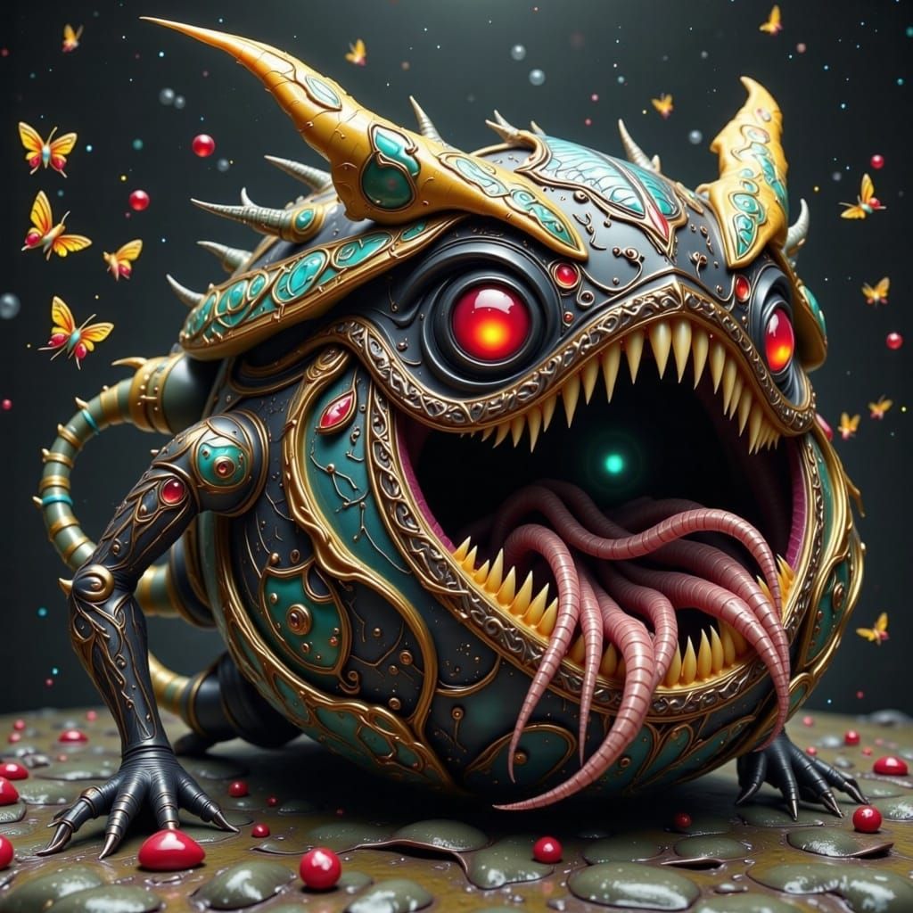 Biomechanical Treasure Chest Monster in Dark Surrealist Styl...
