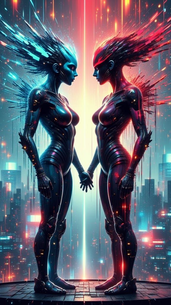 Biomechanical Golems Argue on Data Platform in Techno-Futuri...