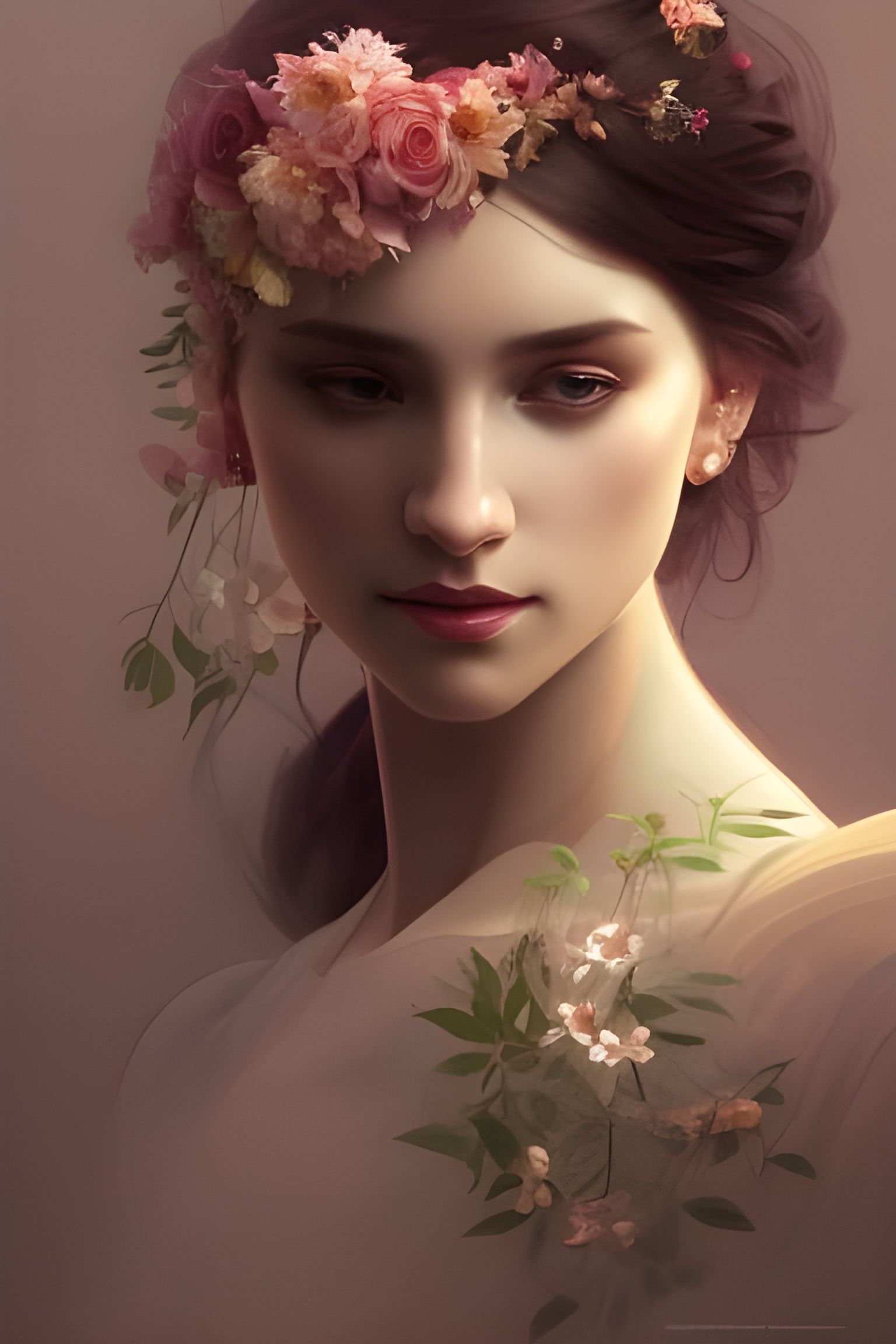 Floral Queen Portrait in Hyperdetailed Digital Art