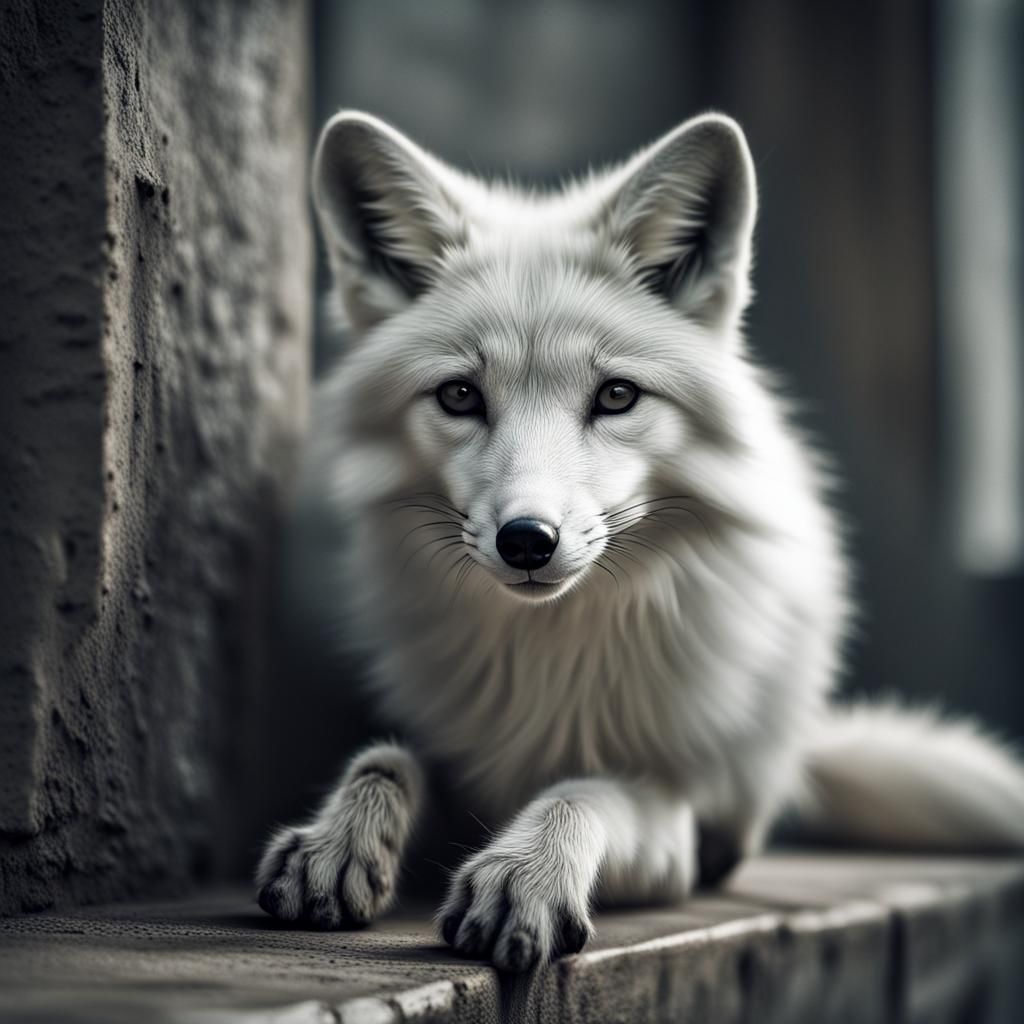 Hyperrealistic White Fox in a Textured World