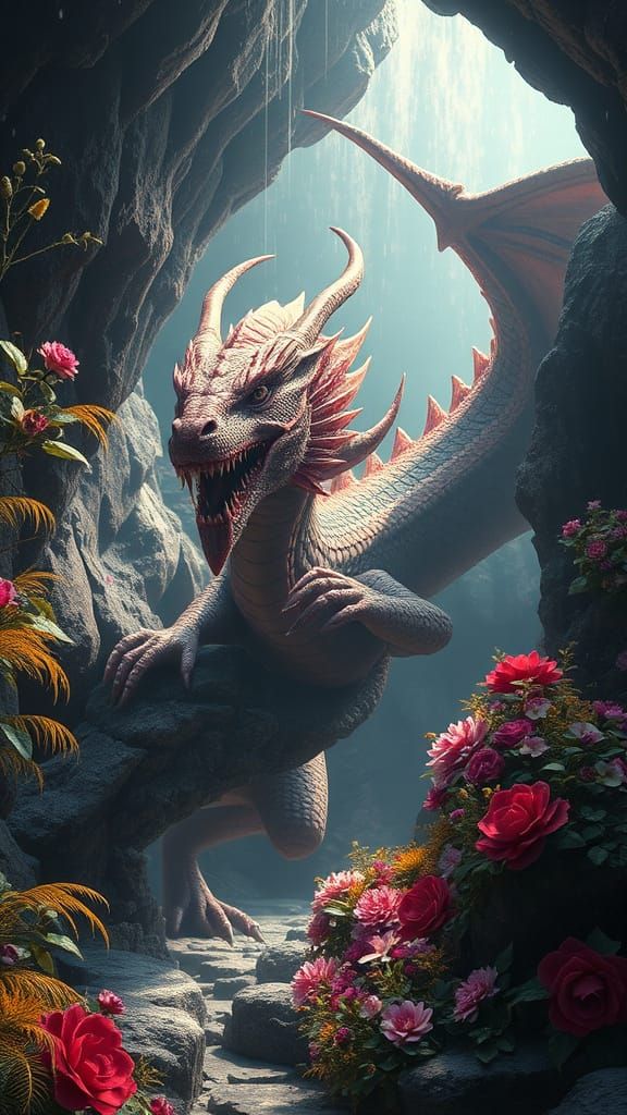 King Dragon Adorned with Gems and Flowers