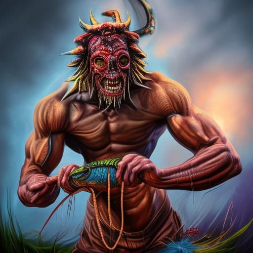 Bodybuilder Fisherman Portrait with Crawdad, Hyperrealistic ...