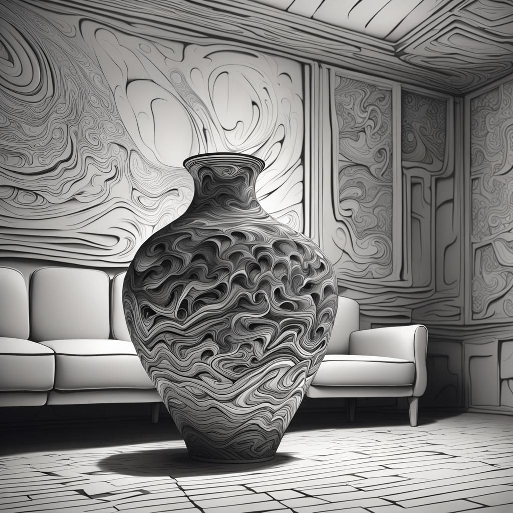 Haunted Vase in Derelict Room with Zentangle Patterns