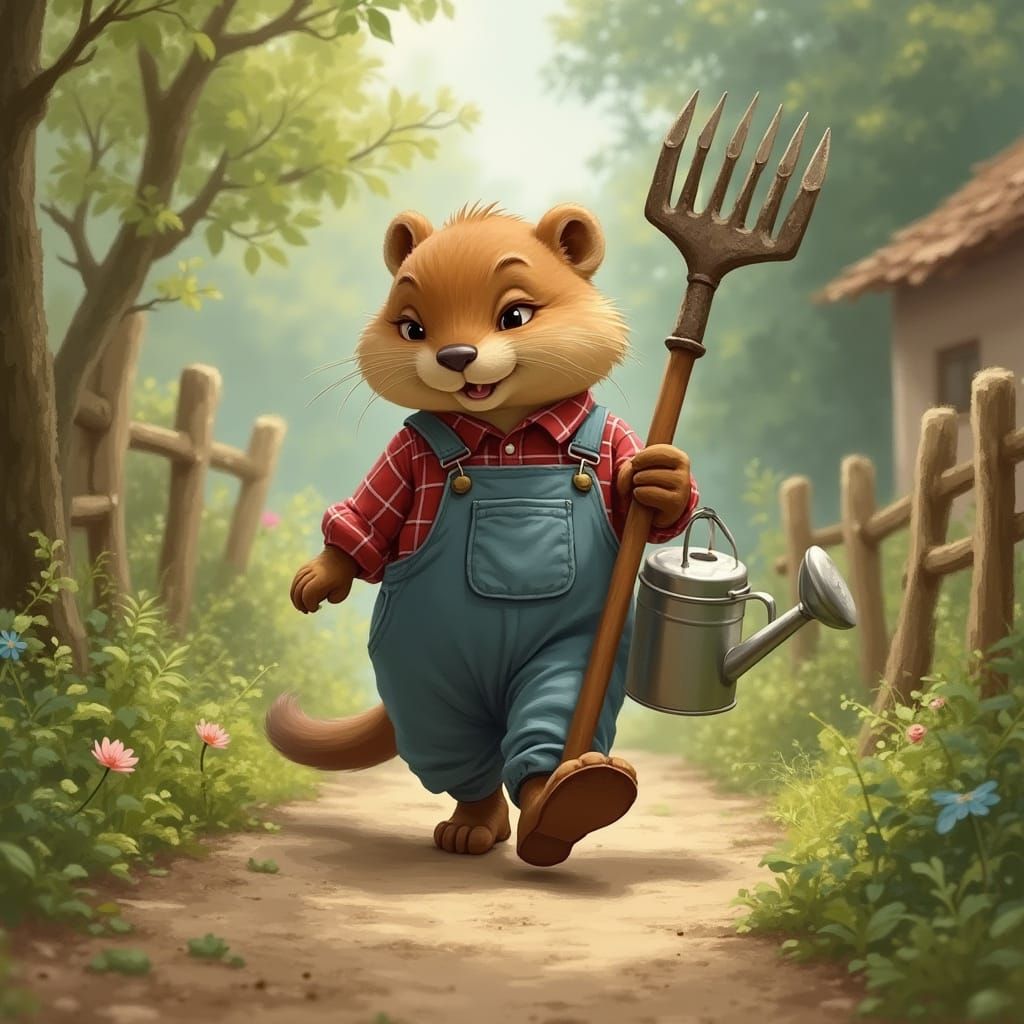 Beaver Farmer's Journey: A Whimsical Illustration