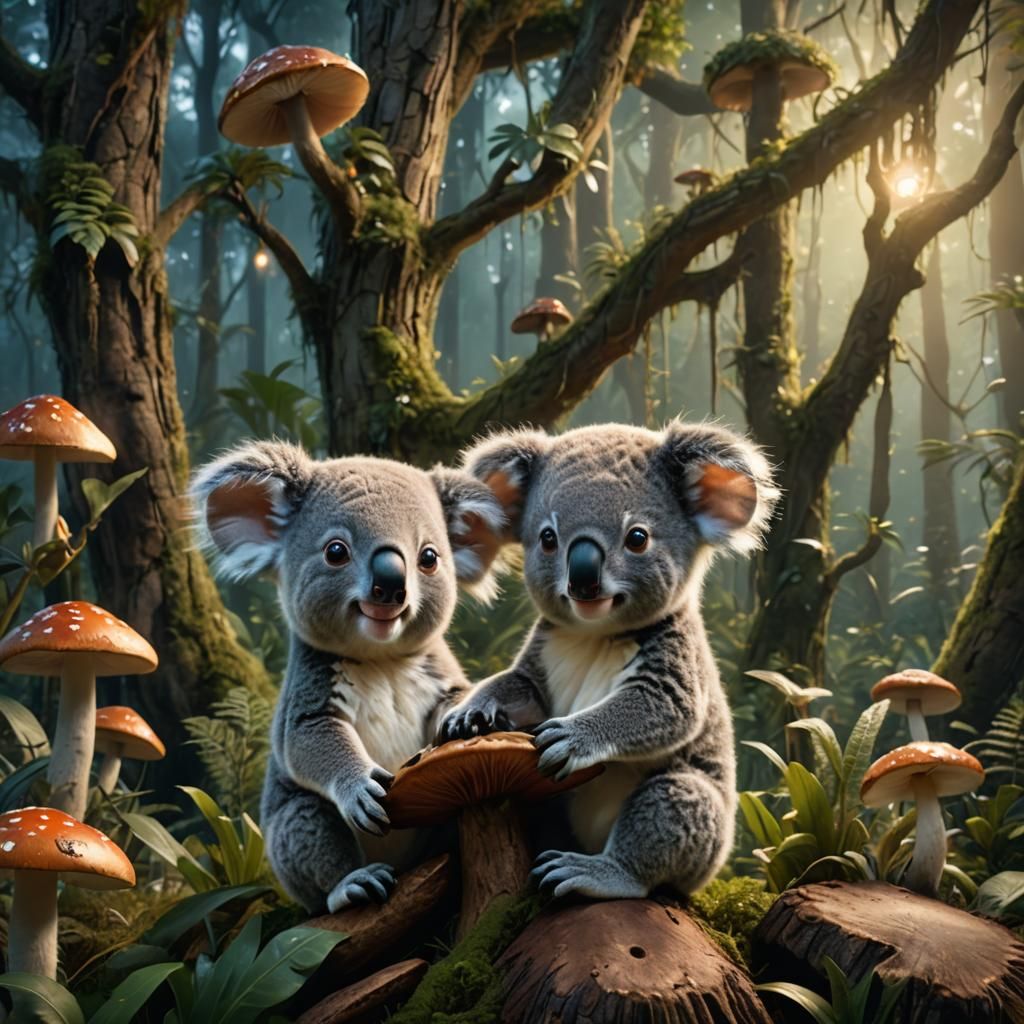 Baby Koala in Enchanted Forest, Matte Painting