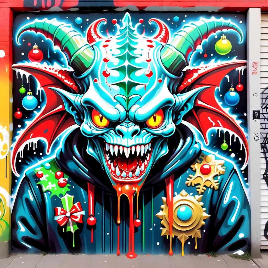 Surreal Red Dragon and Janus in Giger Style